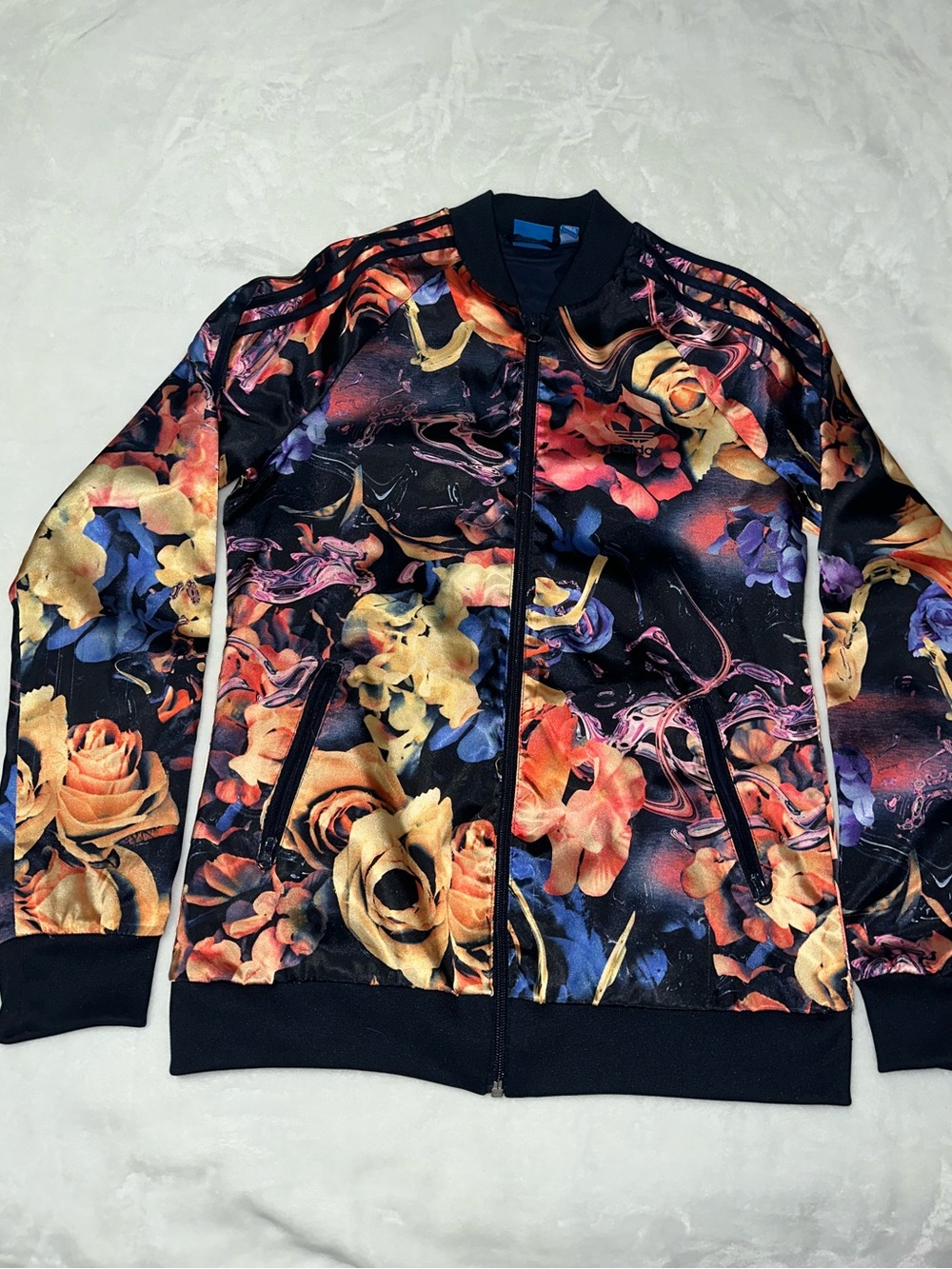 adidas Kids Floral Print Track Jacket in Black, Yellow, Blue, Purple